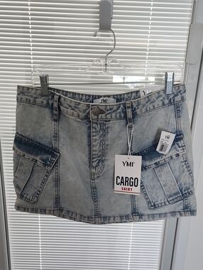 YMI Acid Wash Blue Denim Cargo Skirt